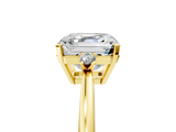 Yellow gold Asscher Cut Three-Stone Solitaire Ring with Round Accent Diamonds and Four-Prong Setting_42