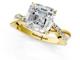 Yellow gold Asscher Cut Twist Band Solitaire Diamond Ring with Pavé Setting_4