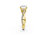 Yellow gold Asscher Cut Twist Band Solitaire Diamond Ring with Pavé Setting_5