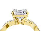 Yellow gold Asscher Cut Twist Band Solitaire Diamond Ring with Pavé Setting_7
