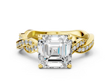 Yellow gold Asscher Cut Twisted Pavé Band Solitaire Ring with Four-Prong Setting_6