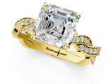 Yellow gold Asscher Cut Twisted Pavé Band Solitaire Ring with Four-Prong Setting_7