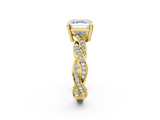 Yellow gold Asscher Cut Twisted Pavé Band Solitaire Ring with Four-Prong Setting_8