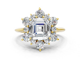 Yellow gold Asscher Diamond Cluster Halo Ring with Solitaire Band and Four-Prong Setting_6