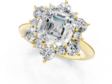 Yellow gold Asscher Diamond Cluster Halo Ring with Solitaire Band and Four-Prong Setting_7
