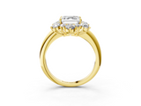 Yellow gold Asscher Diamond Cluster Halo Ring with Solitaire Band and Four-Prong Setting_9