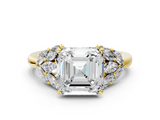 Yellow gold Asscher Diamond Cluster Leaf Design Ring with Prong Setting_88