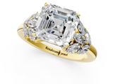 Yellow gold Asscher Diamond Cluster Leaf Design Ring with Prong Setting_89
