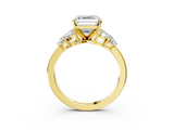Yellow gold Asscher Diamond Cluster Leaf Design Ring with Prong Setting_91