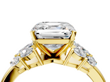 Yellow gold Asscher Diamond Cluster Leaf Design Ring with Prong Setting_92