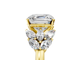 Yellow gold Asscher Diamond Cluster Leaf Design Ring with Prong Setting_93