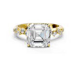 Yellow gold Asscher Diamond Cluster Prong-Set Solitaire Ring_6