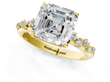 Yellow gold Asscher Diamond Cluster Prong-Set Solitaire Ring_7