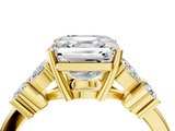 Yellow gold Asscher Diamond Floral Cluster Ring with Solitaire Band and Prong Setting_10