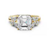 Yellow gold Asscher Diamond Floral Cluster Ring with Solitaire Band and Prong Setting_6