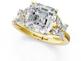 Yellow gold Asscher Diamond Floral Cluster Ring with Solitaire Band and Prong Setting_7
