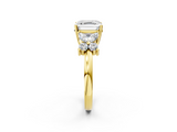 Yellow gold Asscher Diamond Floral Cluster Ring with Solitaire Band and Prong Setting_8