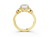 Yellow gold Asscher Diamond Floral Cluster Ring with Solitaire Band and Prong Setting_9