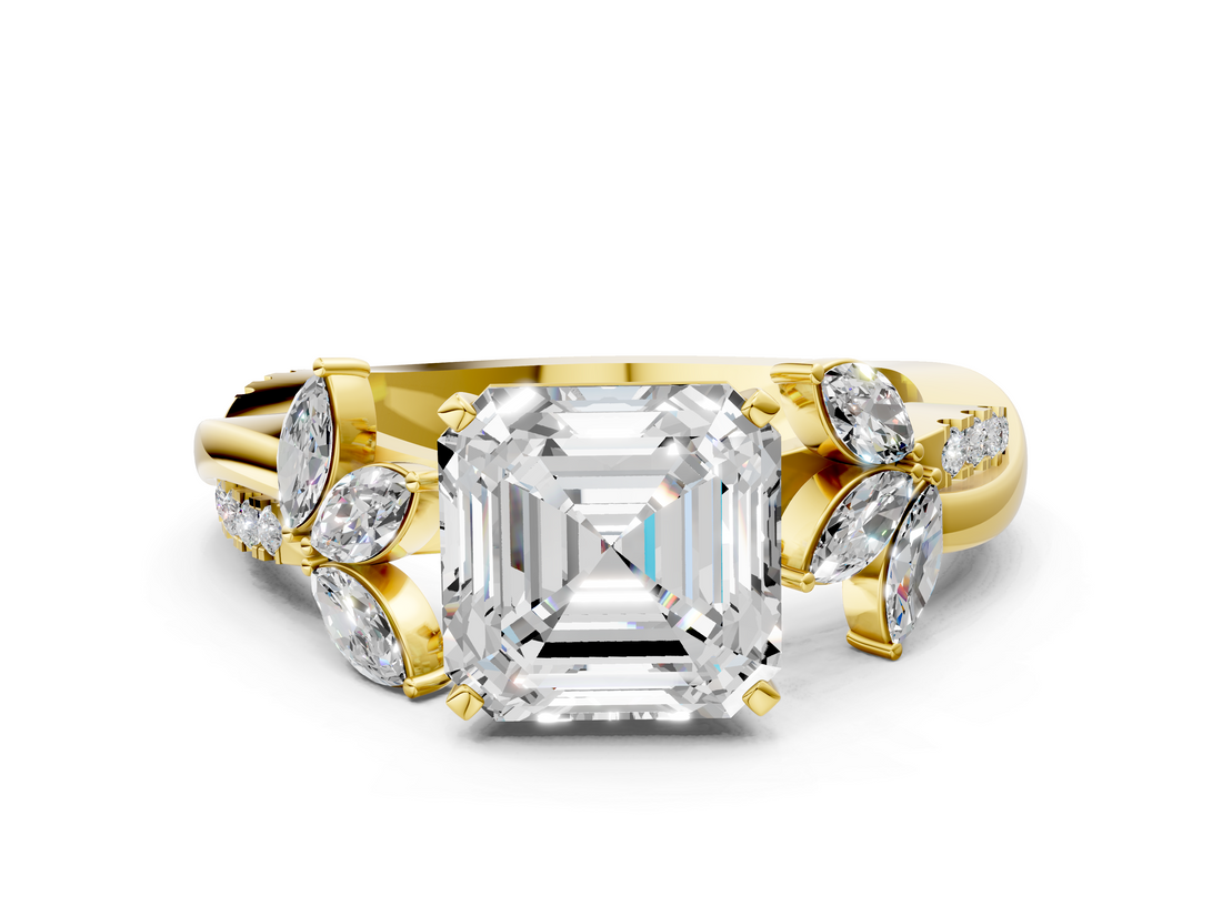 Yellow gold Asscher Diamond Floral Vine Solitaire Engagement Ring_7