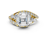 Yellow gold Asscher Diamond Halo Ring with Marquise and Pavé Band in Prong Setting_22