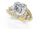 Yellow gold Asscher Diamond Halo Ring with Marquise and Pavé Band in Prong Setting_23