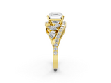 Yellow gold Asscher Diamond Halo Ring with Marquise and Pavé Band in Prong Setting_24