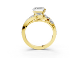 Yellow gold Asscher Diamond Halo Ring with Marquise and Pavé Band in Prong Setting_25