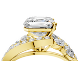 Yellow gold Asscher Diamond Halo Ring with Marquise and Pavé Band in Prong Setting_26