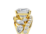 Yellow gold Asscher Diamond Halo Ring with Marquise and Pavé Band in Prong Setting_27