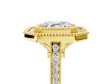 Yellow gold Asscher Diamond Halo Ring with Milgrain Frame and Pavé Band_100