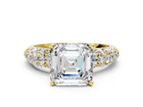 Yellow gold Asscher Diamond Pavé Band Solitaire Ring with Four-Prong Setting_51