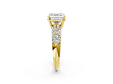 Yellow gold Asscher Diamond Pavé Band Solitaire Ring with Four-Prong Setting_53