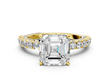 Yellow gold Asscher Diamond Pavé Band Solitaire Ring with Four-Prong Setting_7