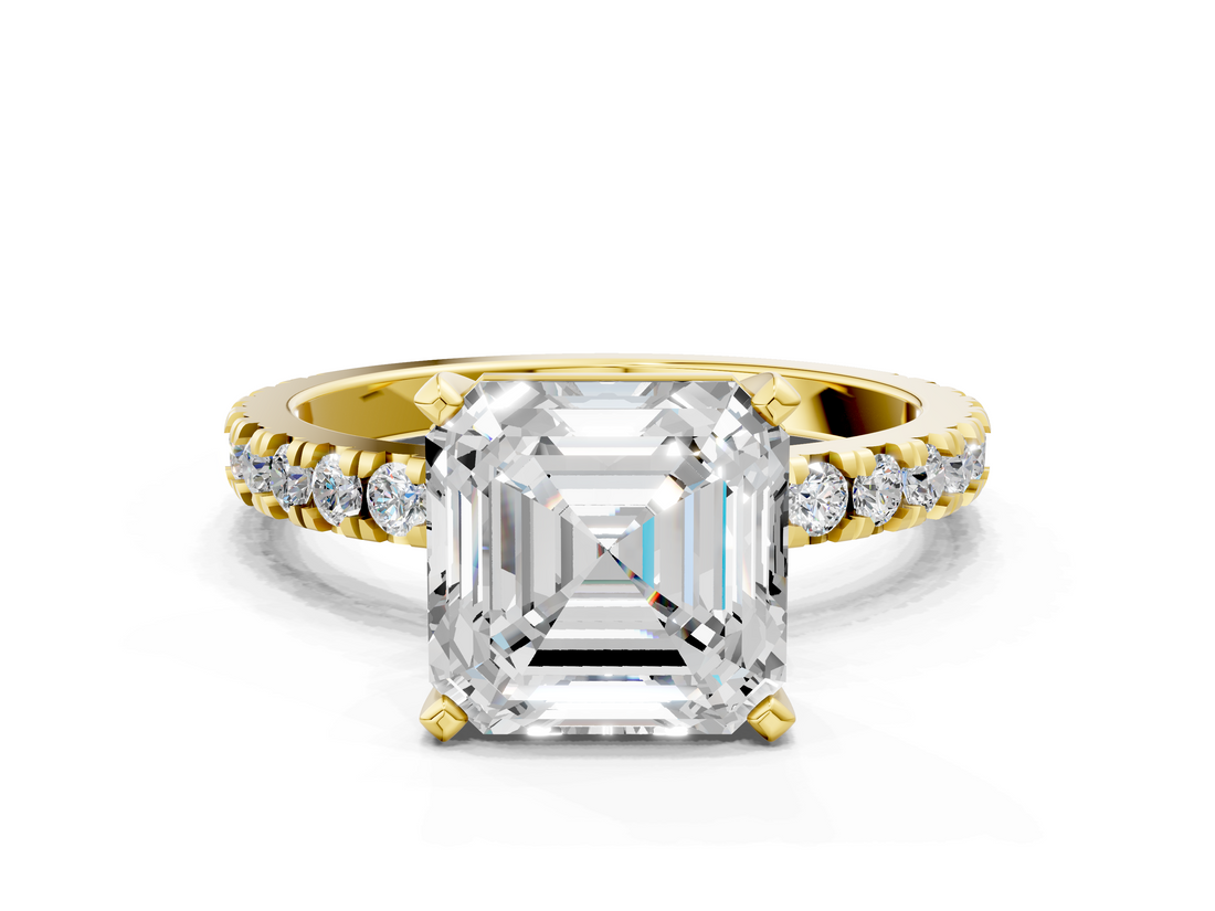 Yellow gold Asscher Diamond Pavé Band Solitaire with Four-Prong Setting_6