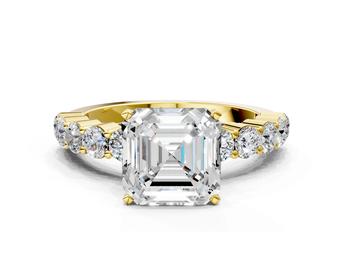 Yellow gold Asscher Diamond Pavé Band Solitaire with Four-Prong Setting_74