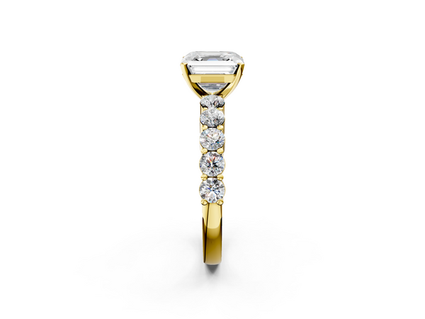 Yellow gold Asscher Diamond Solitaire Ring with Shared Prong Round Side Stones
