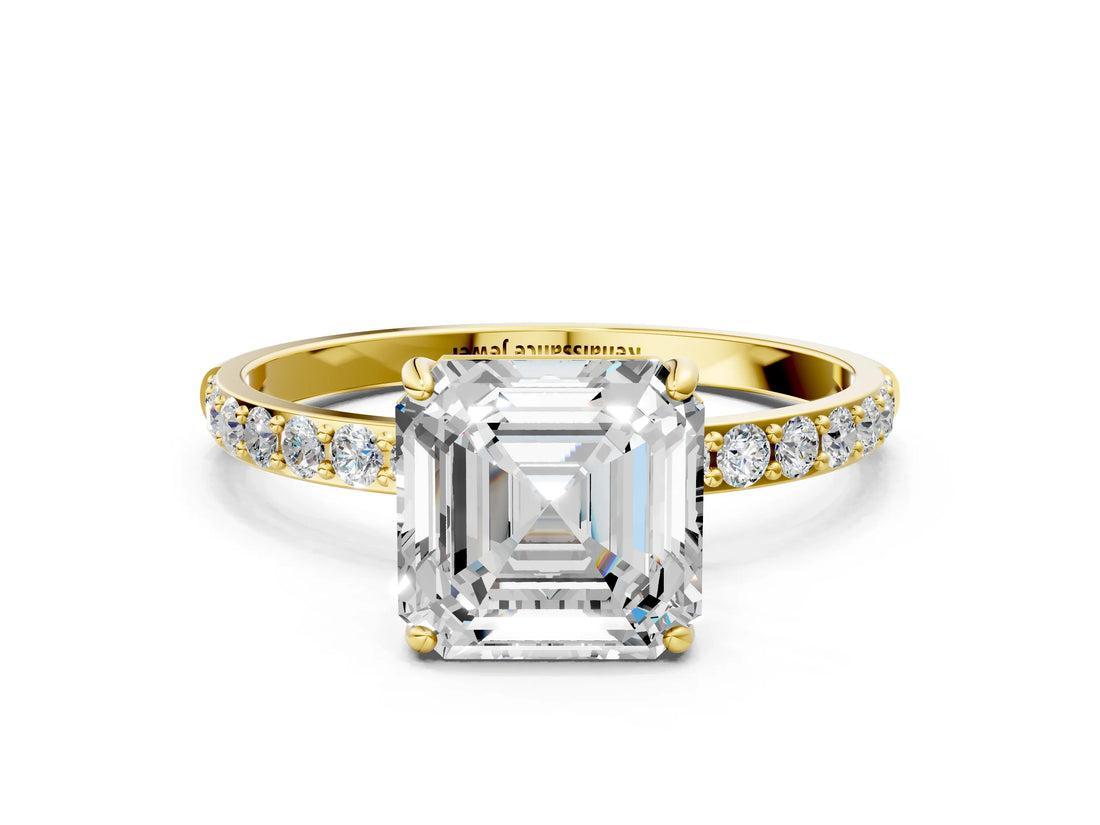 Yellow gold Asscher Diamond Pavé Band with Six-Prong Setting_23