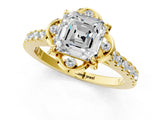 Yellow gold Asscher Diamond Pave Band with Floral Prong Setting_28