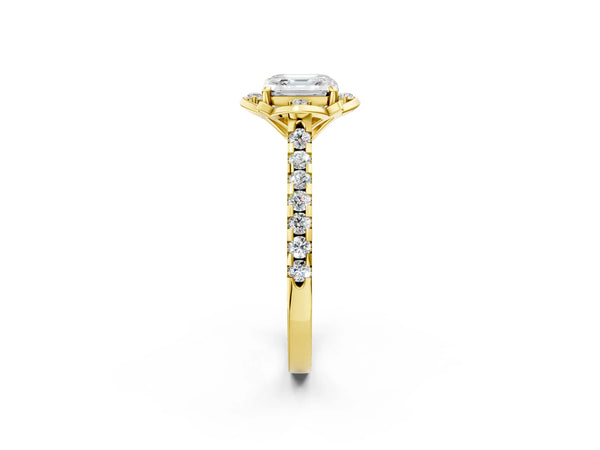 Yellow Gold Asscher Cut Floral Petal Pave Engagement Ring Setting