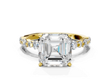Yellow gold Asscher Diamond Prong Set Engagement Ring with Pave Band_23