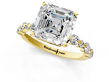 Yellow gold Asscher Diamond Prong Set Engagement Ring with Pave Band_24