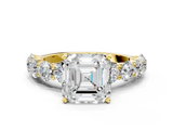 Yellow gold Asscher Diamond Prong Setting with Side Stones on a Pave Band_11