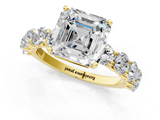 Yellow gold Asscher Diamond Prong Setting with Side Stones on a Pave Band_12