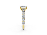 Yellow gold Asscher Diamond Prong Setting with Side Stones on a Pave Band_13