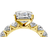 Yellow gold Asscher Diamond Prong Setting with Side Stones on a Pave Band_15