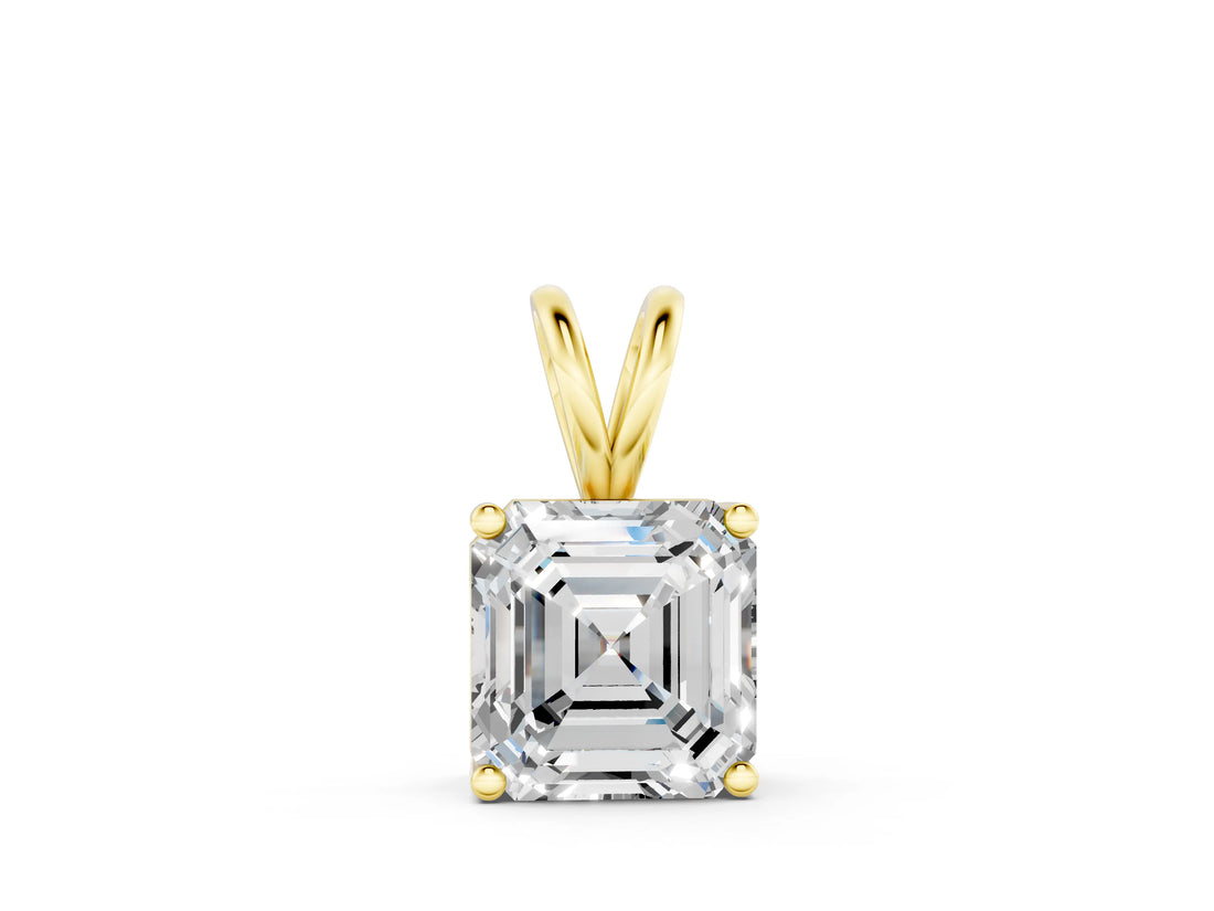 Yellow gold Asscher Diamond Solitaire Pendant with Four Prong Setting_4