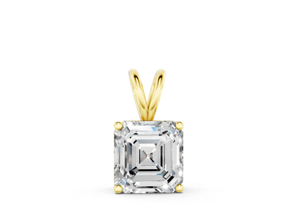 Yellow gold Asscher Diamond Solitaire Pendant with Four Prong Setting