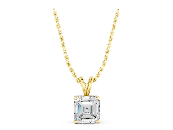 Yellow gold Asscher Diamond Solitaire Pendant with Four Prong Setting