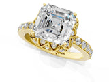 Yellow gold Asscher Diamond Solitaire Ring with Shared Prong Pavé Band_23