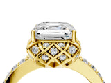 Yellow gold Asscher Diamond Solitaire Ring with Shared Prong Pavé Band_26
